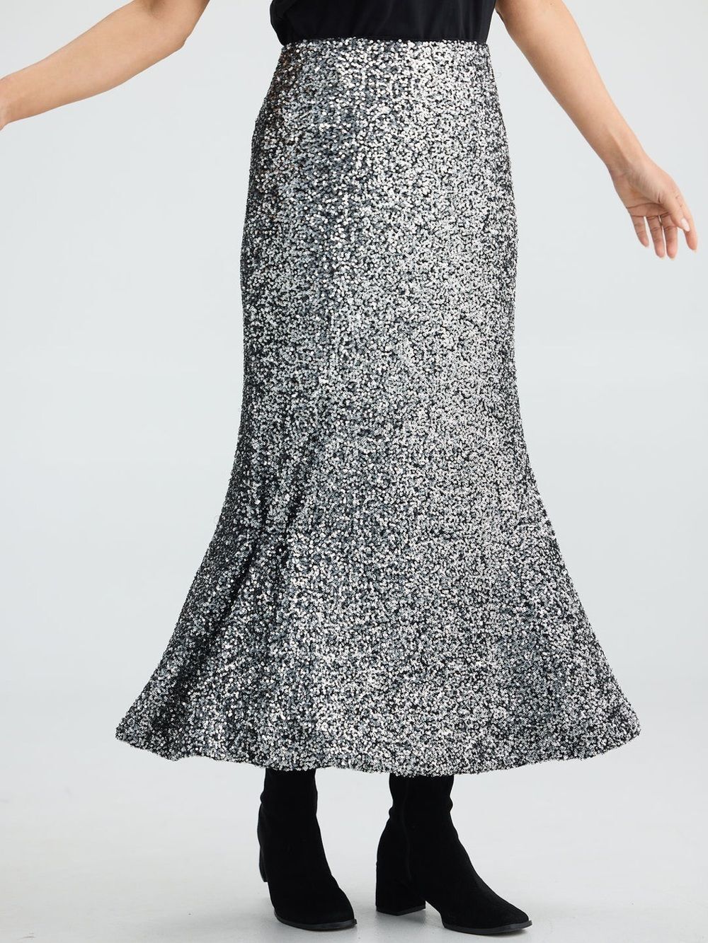 Brave + True Ritz Sequin Maxi Skirt Silver XS NWT Mermaid Sparkly